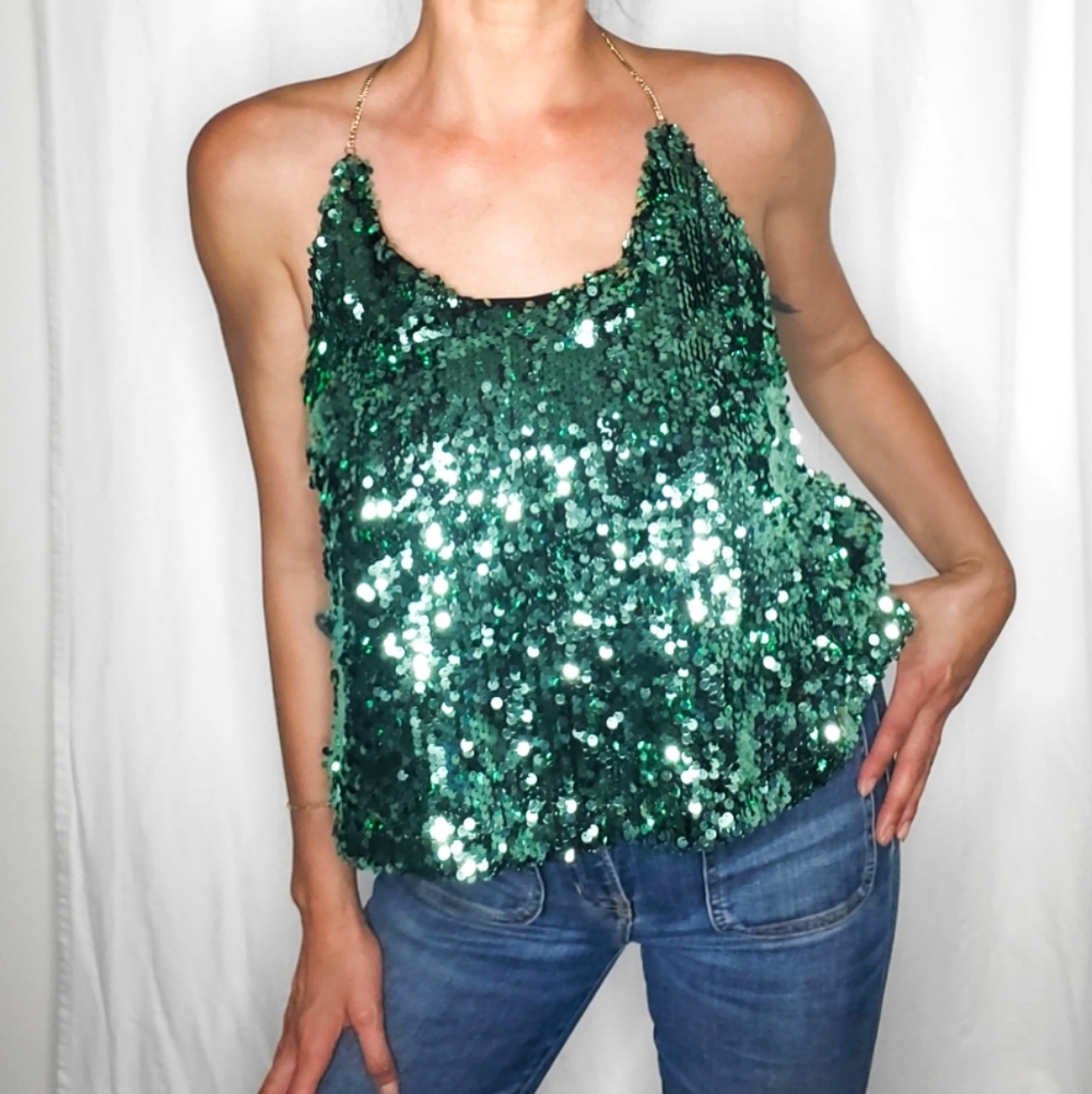 TRASH AND LUXURY Sequins Chain Camisole Small